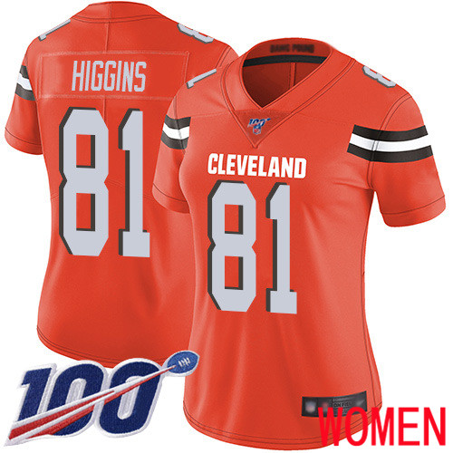 Cleveland Browns Rashard Higgins Women Orange Limited Jersey 81 NFL Football Alternate 100th Season Vapor Untouchable